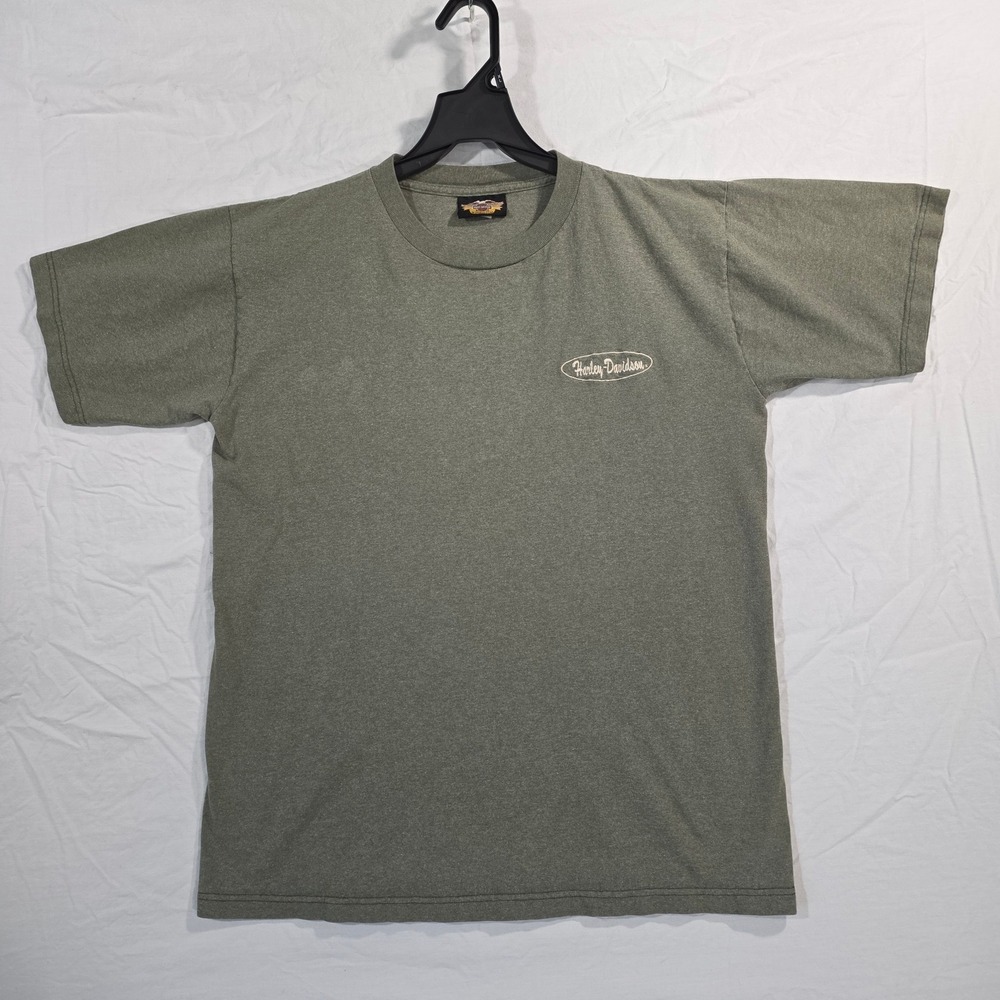 Vintage 90s Harley Davidson T-Shirt Mens Large Made in USA Olive Green Minimal